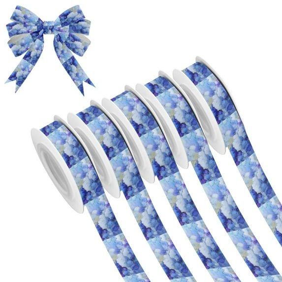 5 Rolls Christmas Ribbon 1.5 inch Wide Decorative Ribbon for Gift Wrapping and Holiday Decorations Blue Ink Clouds