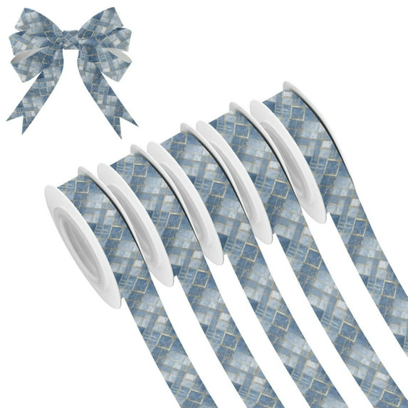 5 Rolls Christmas Ribbon 1.5 inch Wide Decorative Ribbon for Gift Wrapping and Holiday Decorations Blue Plaid Pattern