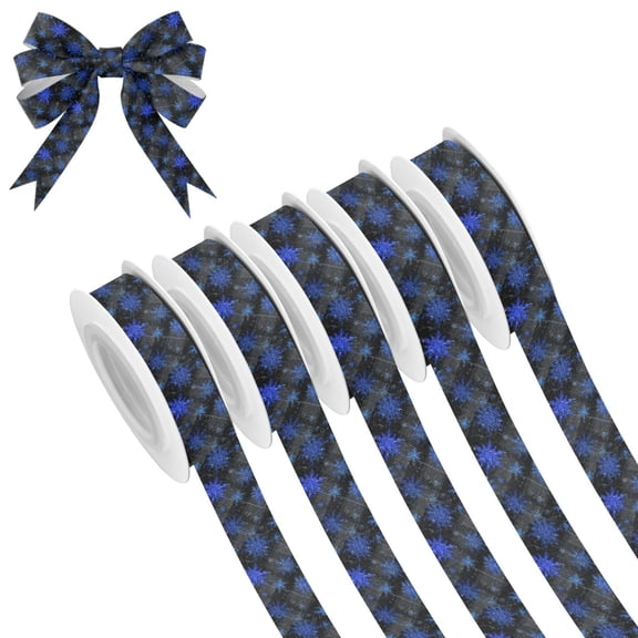 5 Rolls Christmas Ribbon 1.5 inch Wide Decorative Ribbon for Gift Wrapping and Holiday Decorations Blue Snowflake Pattern