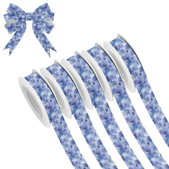 5 Rolls Christmas Ribbon 1.5 inch Wide Decorative Ribbon for Gift Wrapping and Holiday Decorations Blue Squares and Shapes