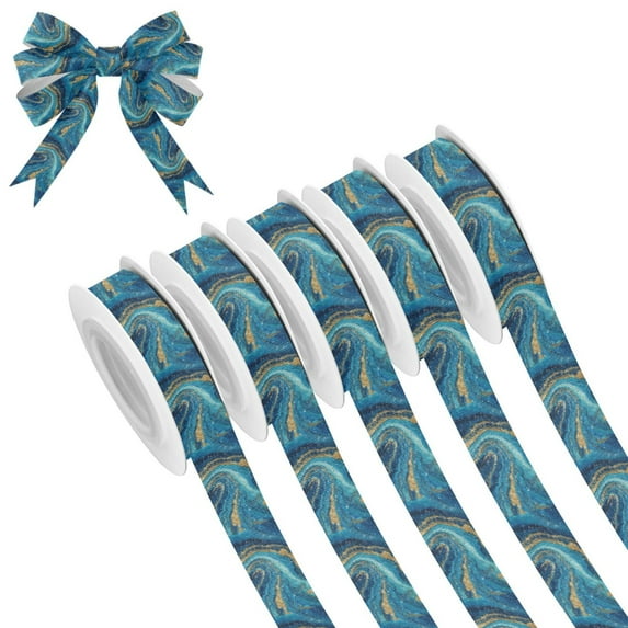 5 Rolls Christmas Ribbon 1.5 inch Wide Decorative Ribbon for Gift Wrapping and Holiday Decorations Blue and Gold Ocean