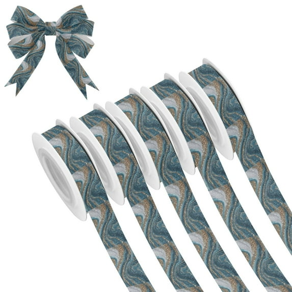 5 Rolls Christmas Ribbon 1.5 inch Wide Decorative Ribbon for Gift Wrapping and Holiday Decorations Blue and Gold Swirling