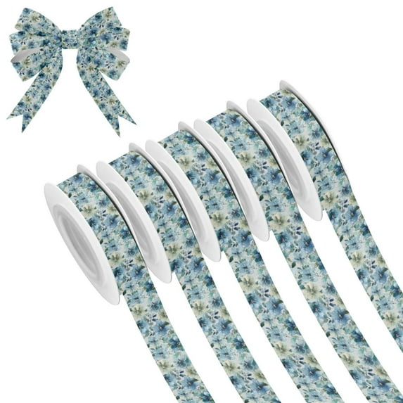 5 Rolls Christmas Ribbon 1.5 inch Wide Decorative Ribbon for Gift Wrapping and Holiday Decorations Blue and Green Flowers
