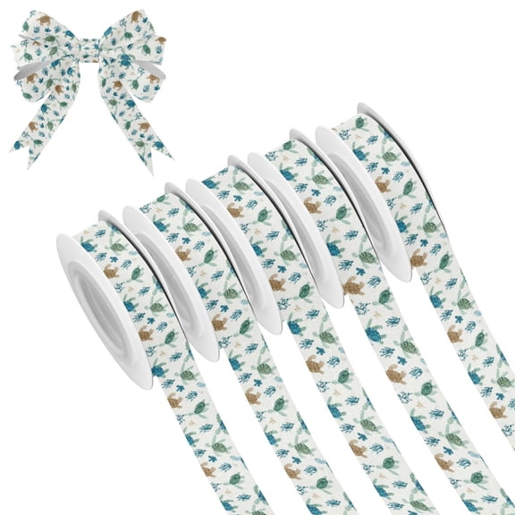 5 Rolls Christmas Ribbon 1.5 inch Wide Decorative Ribbon for Gift Wrapping and Holiday Decorations Blue and Green Turtles