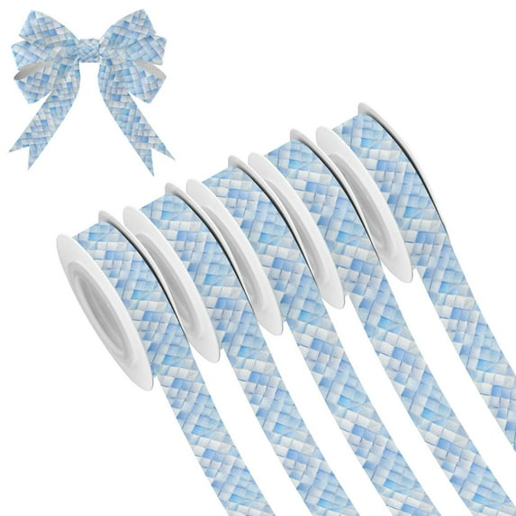 5 Rolls Christmas Ribbon 1.5 inch Wide Decorative Ribbon for Gift Wrapping and Holiday Decorations Blue and White Squares