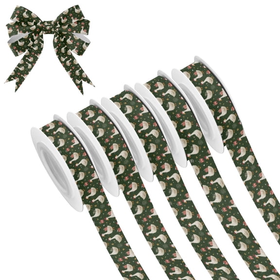 5 Rolls Christmas Ribbon 1.5 inch Wide Decorative Ribbon for Gift Wrapping and Holiday Decorations Cartoon Geese Carrying Presents
