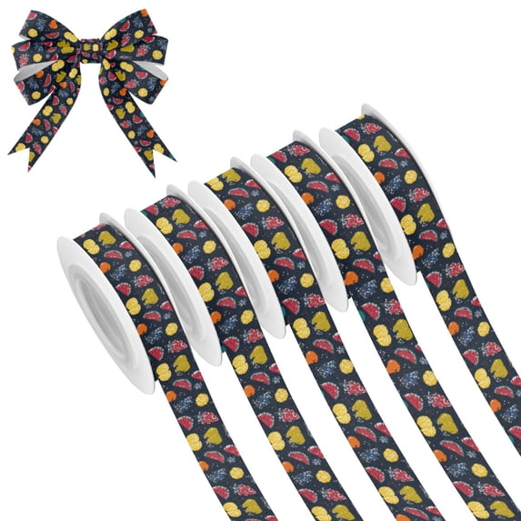 5 Rolls Christmas Ribbon 1.5 inch Wide Decorative Ribbon for Gift Wrapping and Holiday Decorations Cartoon Variety Of Fruits
