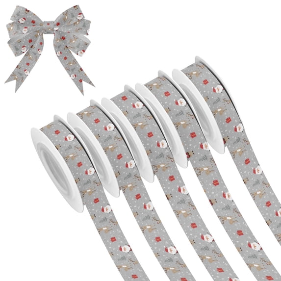 5 Rolls Christmas Ribbon 1.5 inch Wide Decorative Ribbon for Gift Wrapping and Holiday Decorations Cartoon-style Christmas Characters