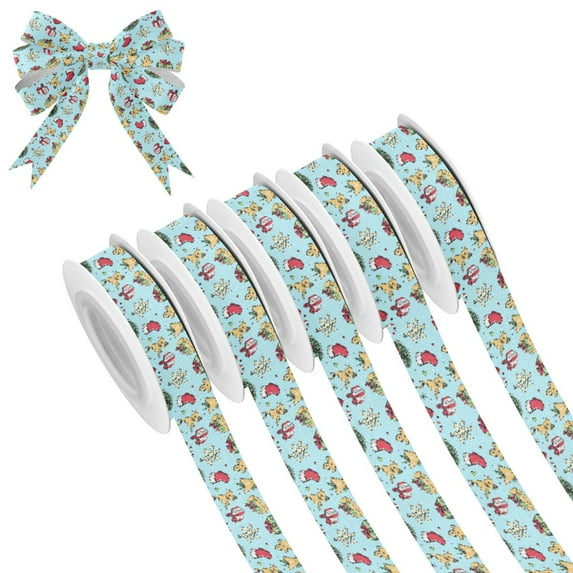 5 Rolls Christmas Ribbon 1.5 inch Wide Decorative Ribbon for Gift Wrapping and Holiday Decorations Christmas Doodle Set