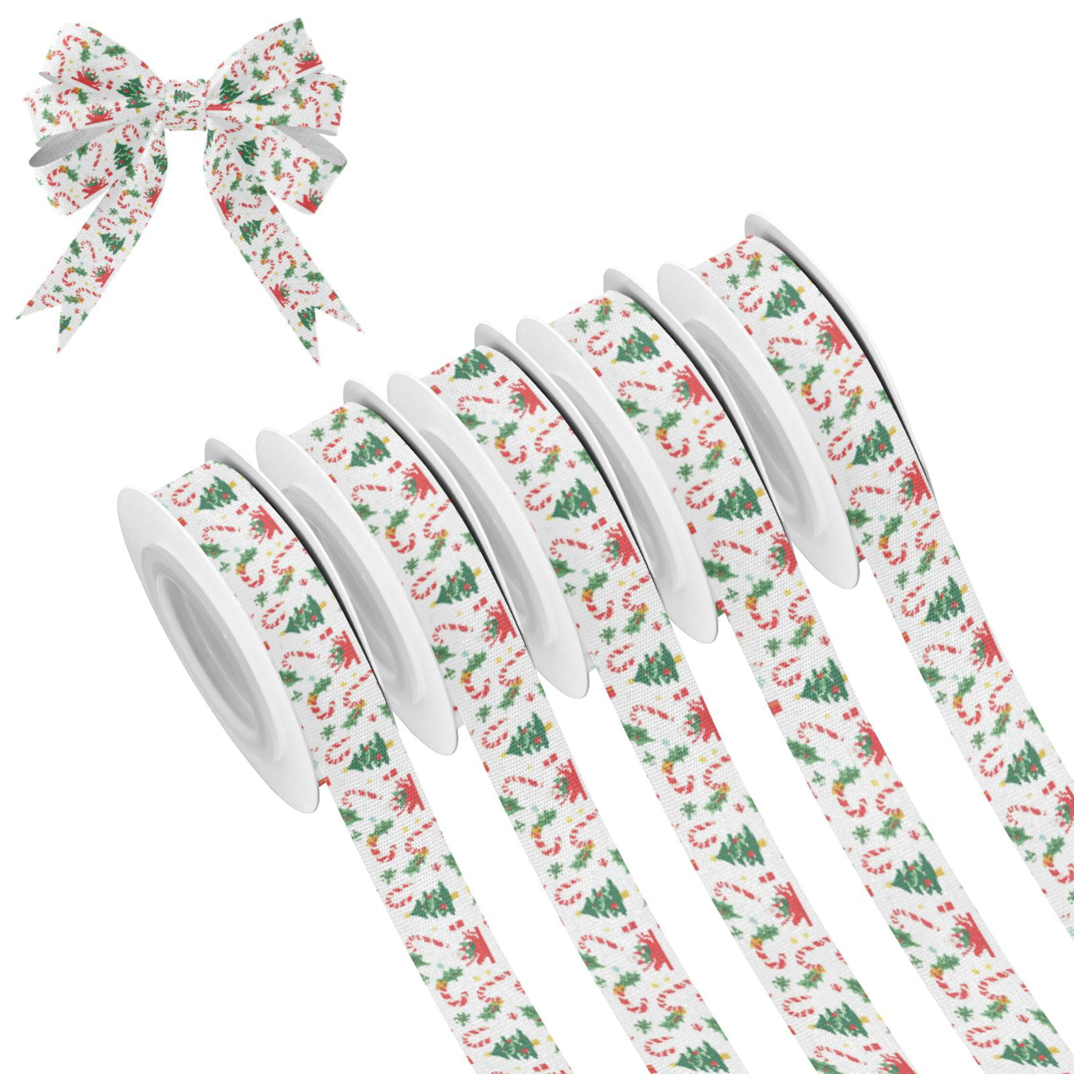 5 Rolls Christmas Ribbon 1.5 inch Wide Decorative Ribbon for Gift ...