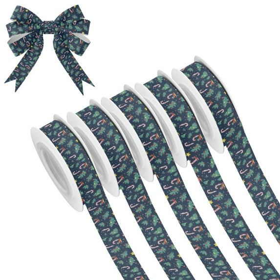 5 Rolls Christmas Ribbon 1.5 inch Wide Decorative Ribbon for Gift Wrapping and Holiday Decorations Christmas Pattern