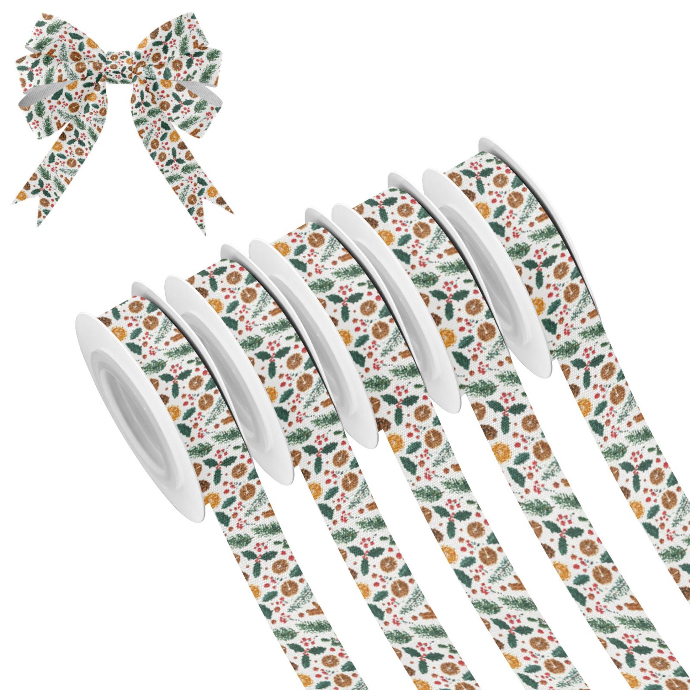 5 Rolls Christmas Ribbon 1.5 inch Wide Decorative Ribbon for Gift ...