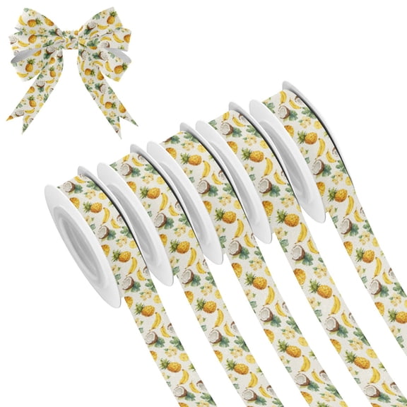 5 Rolls Christmas Ribbon 1.5 inch Wide Decorative Ribbon for Gift Wrapping and Holiday Decorations Coconuts and Pineapples Pattern