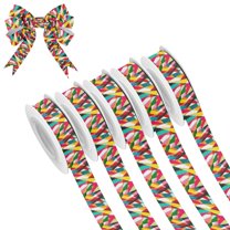5 Rolls Christmas Ribbon 1.5 inch Wide Decorative Ribbon for Gift Wrapping and Holiday Decorations Colorful Abstract Geometric Shapes