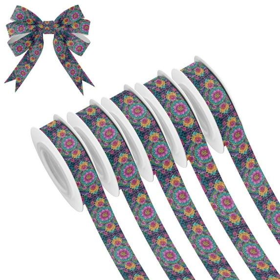 5 Rolls Christmas Ribbon 1.5 inch Wide Decorative Ribbon for Gift Wrapping and Holiday Decorations Colorful Delicate Floral