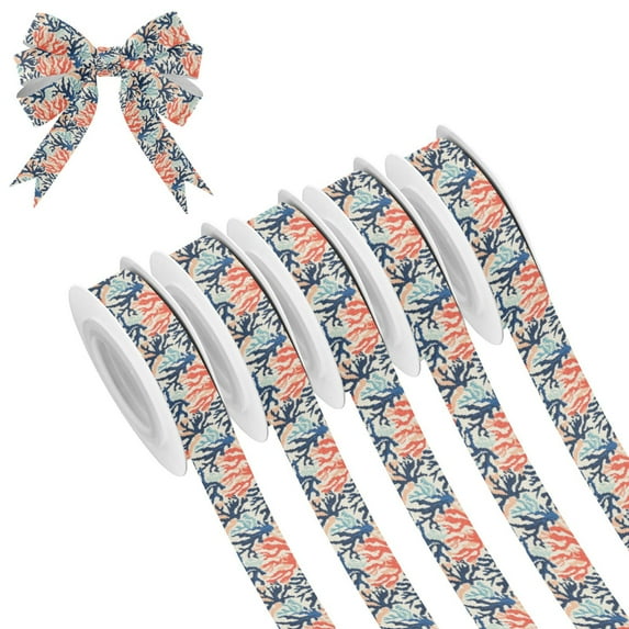 5 Rolls Christmas Ribbon 1.5 inch Wide Decorative Ribbon for Gift Wrapping and Holiday Decorations Coral Pattern