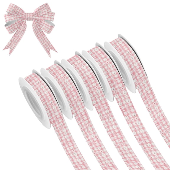 5 Rolls Christmas Ribbon 1.5 inch Wide Decorative Ribbon for Gift Wrapping and Holiday Decorations Cute Bunny Faces