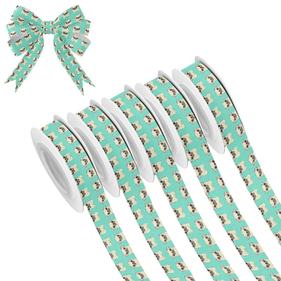 5 Rolls Christmas Ribbon 1.5 inch Wide Decorative Ribbon for Gift Wrapping and Holiday Decorations Cute Cartoon-style Beige Pugs