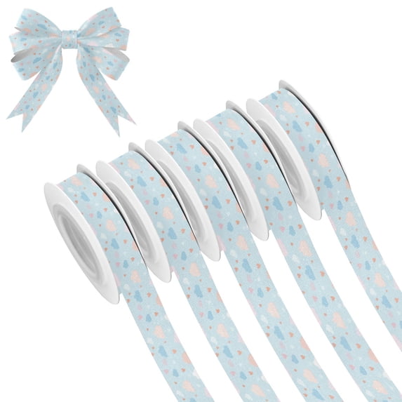 5 Rolls Christmas Ribbon 1.5 inch Wide Decorative Ribbon for Gift Wrapping and Holiday Decorations Cute Clouds and Hearts Pattern
