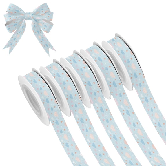 5 Rolls Christmas Ribbon 1.5 inch Wide Decorative Ribbon for Gift Wrapping and Holiday Decorations Cute Clouds and Hearts Pattern