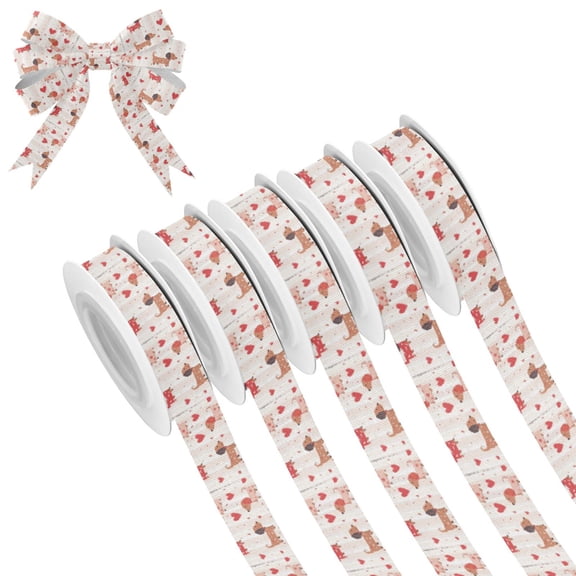 5 Rolls Christmas Ribbon 1.5 inch Wide Decorative Ribbon for Gift Wrapping and Holiday Decorations Cute Dachshunds