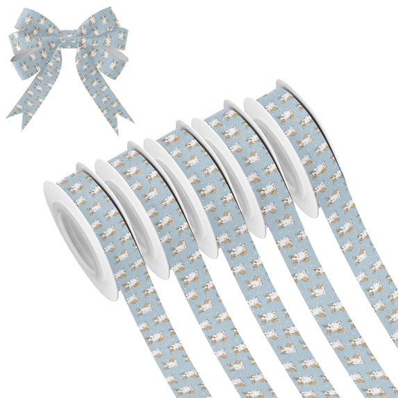 5 Rolls Christmas Ribbon 1.5 inch Wide Decorative Ribbon for Gift Wrapping and Holiday Decorations Cute Little Dog Pattern