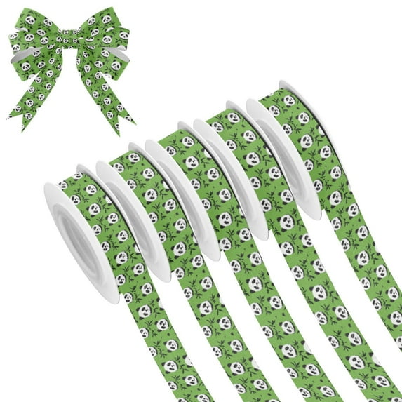 5 Rolls Christmas Ribbon 1.5 inch Wide Decorative Ribbon for Gift Wrapping and Holiday Decorations Cute Panda Heads
