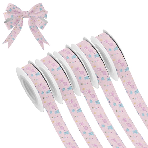 5 Rolls Christmas Ribbon 1.5 inch Wide Decorative Ribbon for Gift Wrapping and Holiday Decorations Cute Pastel Space Pattern
