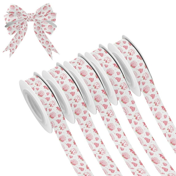5 Rolls Christmas Ribbon 1.5 inch Wide Decorative Ribbon for Gift Wrapping and Holiday Decorations Cute Pink Cake Pattern