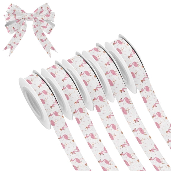 5 Rolls Christmas Ribbon 1.5 inch Wide Decorative Ribbon for Gift Wrapping and Holiday Decorations Cute Pink Flamingo Pattern