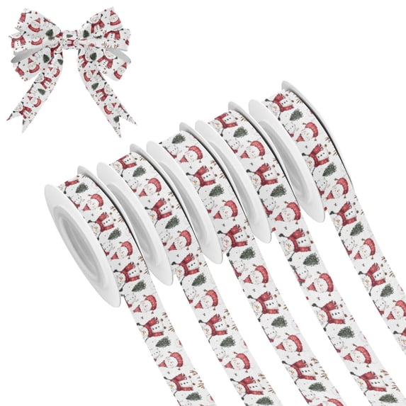 5 Rolls Christmas Ribbon 1.5 inch Wide Decorative Ribbon for Gift Wrapping and Holiday Decorations Cute Watercolor Santa Claus