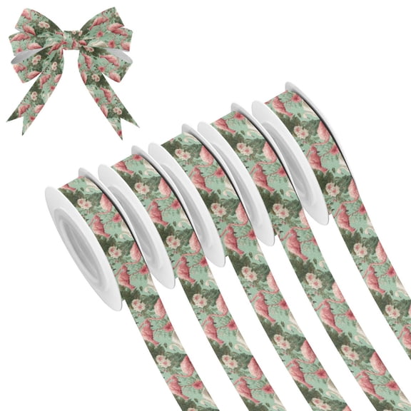 5 Rolls Christmas Ribbon 1.5 inch Wide Decorative Ribbon for Gift Wrapping and Holiday Decorations Flamingo Tropical Leaves Pattern