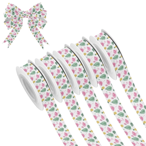 5 Rolls Christmas Ribbon 1.5 inch Wide Decorative Ribbon for Gift Wrapping and Holiday Decorations Flamingo and Pineapple Pattern