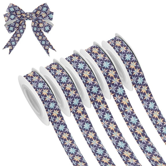 5 Rolls Christmas Ribbon 1.5 inch Wide Decorative Ribbon for Gift Wrapping and Holiday Decorations Geometric Stars