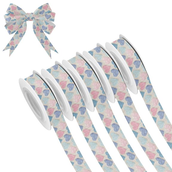 5 Rolls Christmas Ribbon 1.5 inch Wide Decorative Ribbon for Gift Wrapping and Holiday Decorations Gingham Heart-shaped Pattern