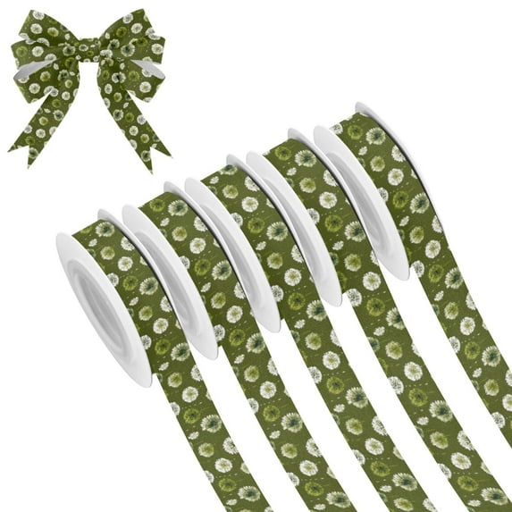 5 Rolls Christmas Ribbon 1.5 inch Wide Decorative Ribbon for Gift Wrapping and Holiday Decorations Green Dandelions Pattern