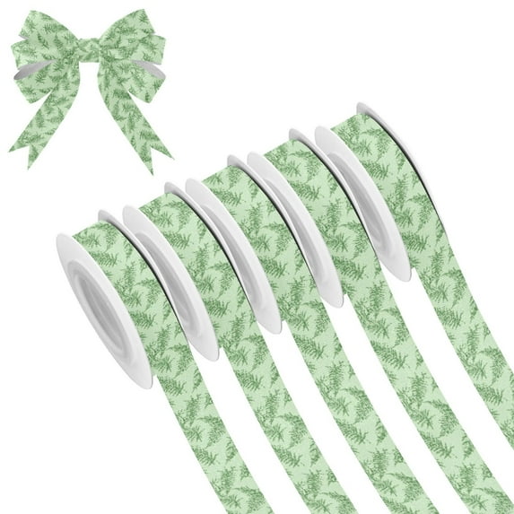 5 Rolls Christmas Ribbon 1.5 inch Wide Decorative Ribbon for Gift Wrapping and Holiday Decorations Green Fern Leaves Pattern