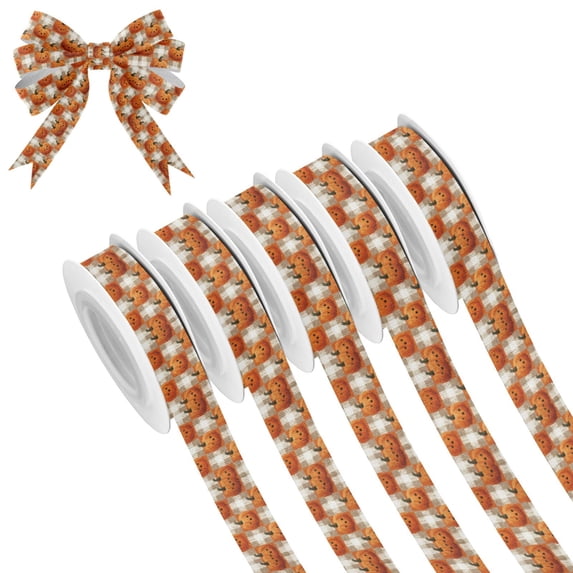 5 Rolls Christmas Ribbon 1.5 inch Wide Decorative Ribbon for Gift Wrapping and Holiday Decorations Halloween-themed Pumpkins