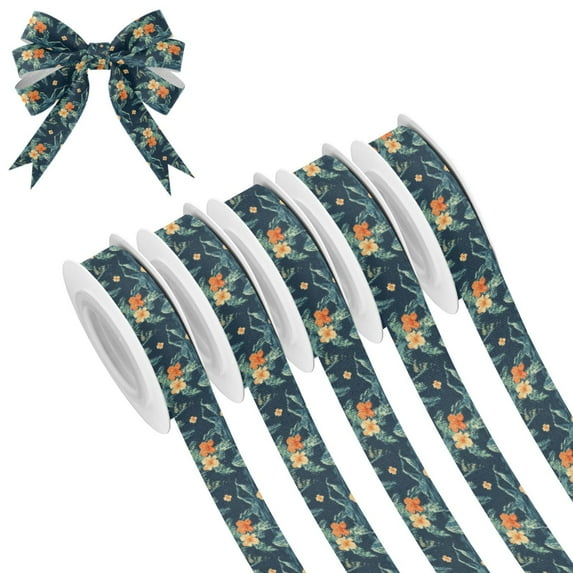5 Rolls Christmas Ribbon 1.5 inch Wide Decorative Ribbon for Gift Wrapping and Holiday Decorations Hawaiian Floral Pattern