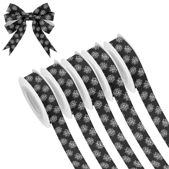 5 Rolls Christmas Ribbon 1.5 inch Wide Decorative Ribbon for Gift Wrapping and Holiday Decorations Lace Pattern with Snowflakes