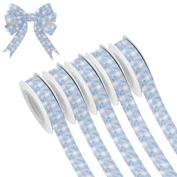 5 Rolls Christmas Ribbon 1.5 inch Wide Decorative Ribbon for Gift Wrapping and Holiday Decorations Lattice with Blue Flowers