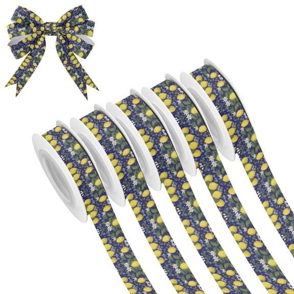 5 Rolls Christmas Ribbon 1.5 inch Wide Decorative Ribbon for Gift Wrapping and Holiday Decorations Lemon Pattern