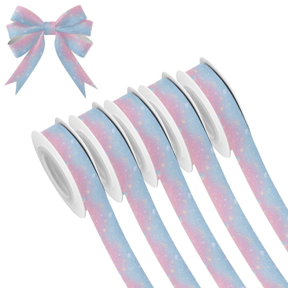 5 Rolls Christmas Ribbon 1.5 inch Wide Decorative Ribbon for Gift Wrapping and Holiday Decorations Light Pink Space Elements