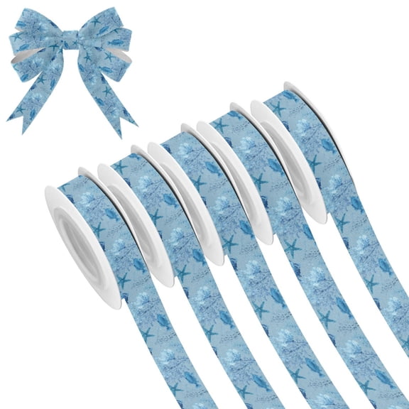 5 Rolls Christmas Ribbon 1.5 inch Wide Decorative Ribbon for Gift Wrapping and Holiday Decorations Light Sky-blue Marine Life