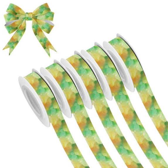 5 Rolls Christmas Ribbon 1.5 inch Wide Decorative Ribbon for Gift Wrapping and Holiday Decorations Light Yellow Round