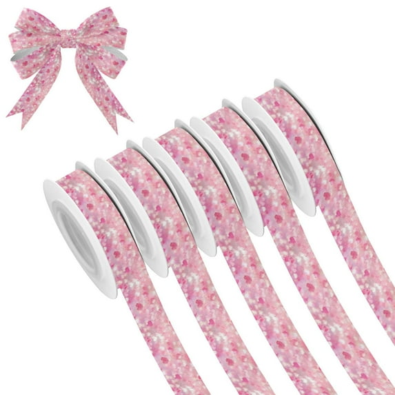 5 Rolls Christmas Ribbon 1.5 inch Wide Decorative Ribbon for Gift Wrapping and Holiday Decorations Lots Of Hearts