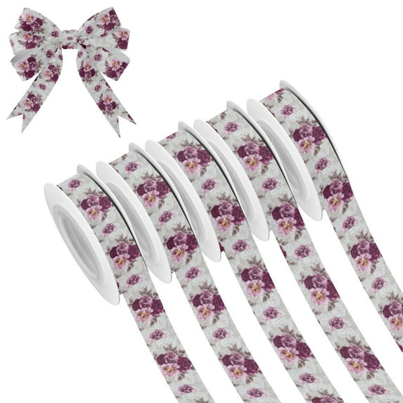 5 Rolls Christmas Ribbon 1.5 inch Wide Decorative Ribbon for Gift Wrapping and Holiday Decorations Magenta Roses