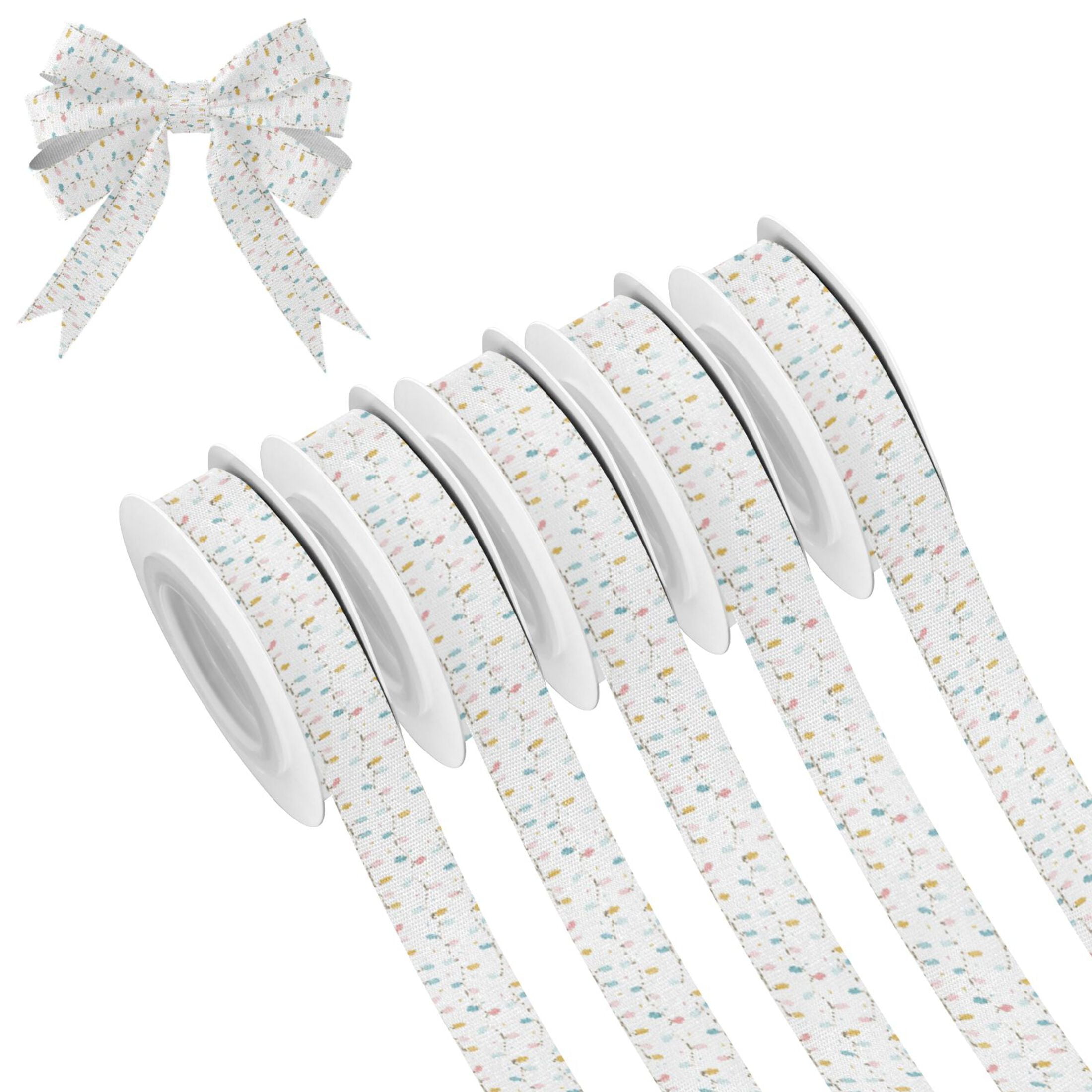 5 Rolls Christmas Ribbon 1.5 inch Wide Decorative Ribbon for Gift ...