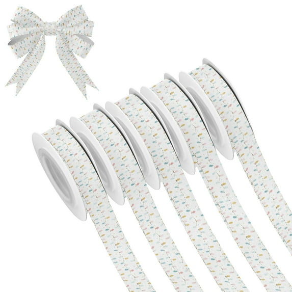 5 Rolls Christmas Ribbon 1.5 inch Wide Decorative Ribbon for Gift Wrapping and Holiday Decorations Minimalist Christmas Lights Pattern