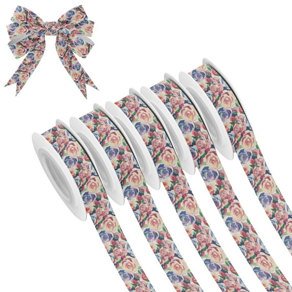 5 Rolls Christmas Ribbon 1.5 inch Wide Decorative Ribbon for Gift Wrapping and Holiday Decorations Modern Art Roses